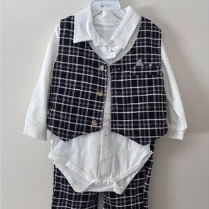 Kids Plaid Vest and Shirt Set - Black and White